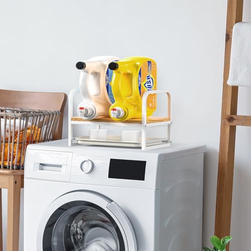 PAPAGIFTREE Laundry Detergent Holder Stand Liquid Detergent Dispenser Shelf Organizer with Cleanable Drip Tray Liquid Holder Stand Catcher for Laundry Room Organization and Storage FlatWhite - Image 3