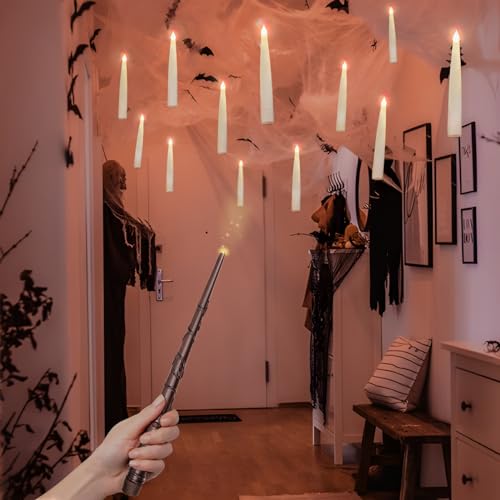 ORIENTAL CHERRY Halloween Decorations - Floating Candles with Wand - 12 Pcs Magic Flickering Warm Light Flameless Floating LED Candle Christmas Decor - Stocking Stuffers for Indoor Classroom Bedroom Party - Image 4