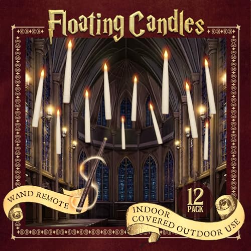 ORIENTAL CHERRY Halloween Decorations - Floating Candles with Wand - 12 Pcs Magic Flickering Warm Light Flameless Floating LED Candle Christmas Decor - Stocking Stuffers for Indoor Classroom Bedroom Party - Image 1