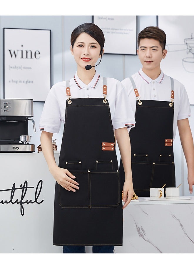1PCS Cross Back Apron with Adjustable Straps and Large Pockets Canvas Waterproof Fabric Chef Apron Kitchen Cooking Baking Hairstylist Woodworking Welding Carpenter Work Bib Apron Black - Image 1