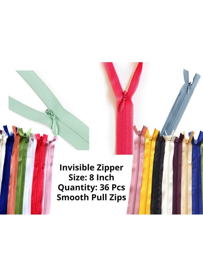 Artonezt سحاب خفي من نايلون Artonezt 8 إنش (21 سم) متميز للملابس، السراويل، الحقائب، البناطيل، الفساتين، الفساتين الطويلة، الجونز، بدلات السيدات (متعدد الألوان) مجموعة من 36 سحاب - Image 4