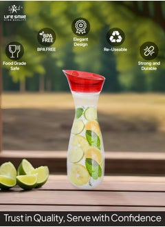 Life Smile LIFE SMILE Shatterproof Acrylic Water Bottle with Leakproof Lid - BPA-Free, Eco-Friendly Juice Pitcher - Ideal for Water, Iced Tea, Cold Brew, and Beverages (Red, 0.45 L)  - Image 2