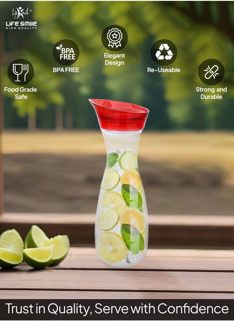 Life Smile - LIFE SMILE Shatterproof Acrylic Water Bottle with Leakproof Lid - BPA-Free, Eco-Friendly Juice Pitcher - Ideal for Water, Iced Tea, Cold Brew, and Beverages (Red, 0.45 L) - Image 1