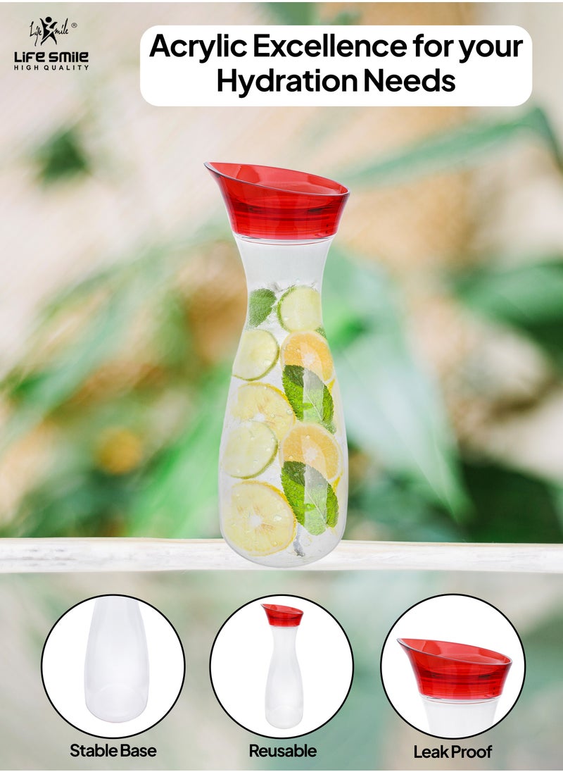 Life Smile - LIFE SMILE Shatterproof Acrylic Water Bottle with Leakproof Lid - BPA-Free, Eco-Friendly Juice Pitcher - Ideal for Water, Iced Tea, Cold Brew, and Beverages (Red, 0.45 L) - Image 1