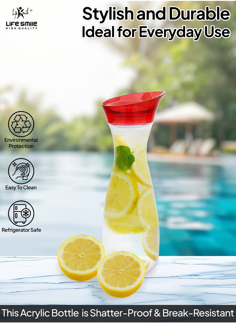 Life Smile - LIFE SMILE Shatterproof Acrylic Water Bottle with Leakproof Lid - BPA-Free, Eco-Friendly Juice Pitcher - Ideal for Water, Iced Tea, Cold Brew, and Beverages (Red, 0.45 L) - Image 1