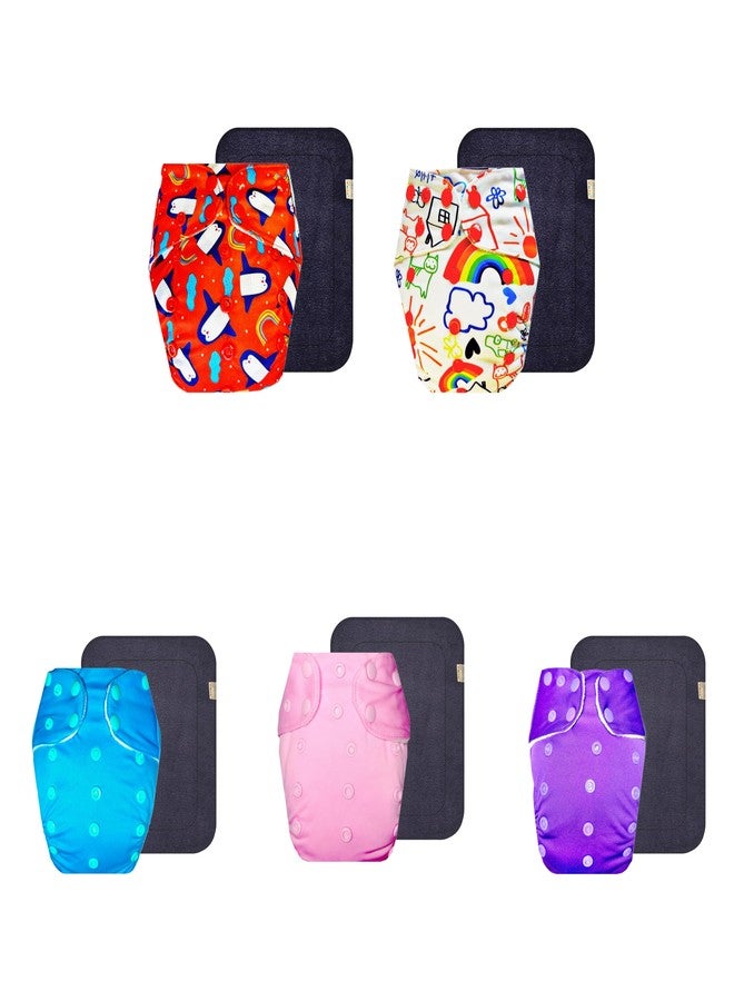 Dumbledo Premium Cloth Diaper with Gray Insert (Pack of 5) | Snug Fit | Reusable & Washable | Quick Dry | Worry-Free Diapering | 3 Months - 3 Years | Unisex Baby - Image 1