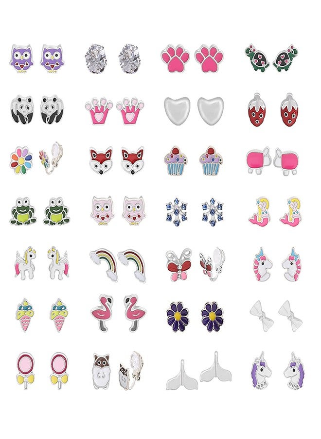 OATHYAN 28 Pairs Clip On Earrings Non Piercing Earrings Hypoallergenic Animal Butterfly Rainbow Flower Mixed Color Painless Non-Piercing Earrings Pack - Image 1