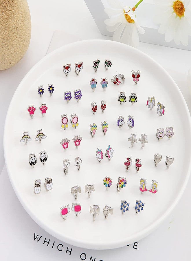 OATHYAN 28 Pairs Clip On Earrings Non Piercing Earrings Hypoallergenic Animal Butterfly Rainbow Flower Mixed Color Painless Non-Piercing Earrings Pack - Image 5