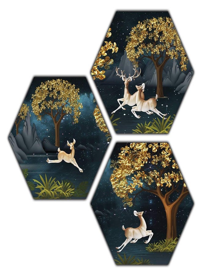 Poster n Frames PNF Wood Landscape Painting For Home Wall Decoration|Artwork With Multicolour|For Living Room, Bedroom & Home Decor | Best Gifting Option | 3 Pieces - Image 1