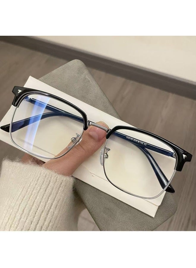 Korean-style Hd Eye Protection Anti-blue Light Flat Mirror Women's Retro Eyebrow Rack Gold Hi Mirror Fashion Half-frame Myopia Gl