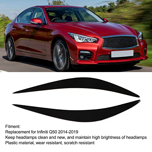 Camrusic Glossy Black Headlight Cover Eye lid Eyebrows, Pair Headlight Eyelid Headlamp Eyebrow Strip Trim Compatible with Infiniti Q50 2014-2019 - Image 2