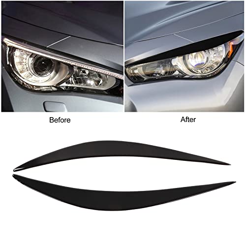 Camrusic Glossy Black Headlight Cover Eye lid Eyebrows, Pair Headlight Eyelid Headlamp Eyebrow Strip Trim Compatible with Infiniti Q50 2014-2019 - Image 3