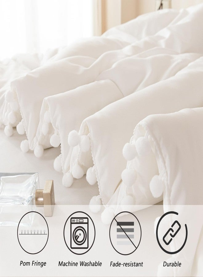 PERFEMET 5 Pcs Ivory Comforter Sets Full Size Pom Pom Fringe Solid Bedding Set with Sheets Soft Lightweight White Kids Bed in A Bag for Girls Boys(Ivory, Full) - Image 4