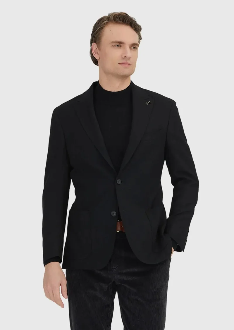 RAMSEY Black Shirt Shoulder Slim Fit Wool Blended Jacket