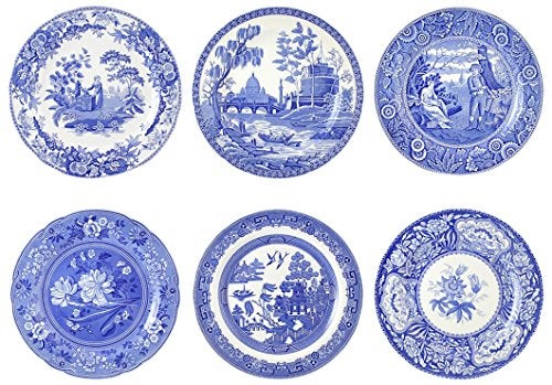 Spode Blue Room Collection Plates  Set of 6  Dinner Salad Pasta and Appetizer Plate  105Inch  Fine Earthenware  Microwave and Dishwasher Safe  Made in England Georgian