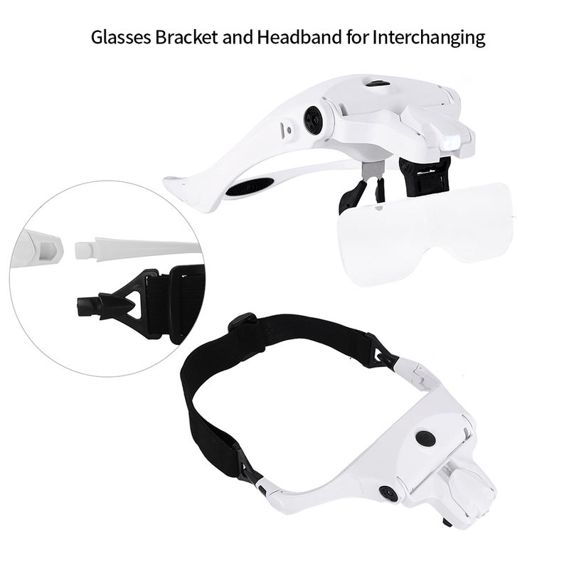 5 Lens 1.0X-3.5X Adjustable Bracket Headband Glasses Magnifier Loupe with 2 LED Lights and USB Charge Goggles Magnifying Tool Rechargeable LED Magnifying Glasses - Image 2
