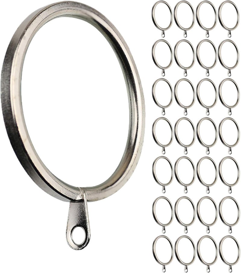 MERIVILLE 28 pcs Satin Nickel 1.5-Inch Inner Diameter Metal Curtain Rings with Eyelets, Fits Up to 1 1/4-Inch Rod - Image 1