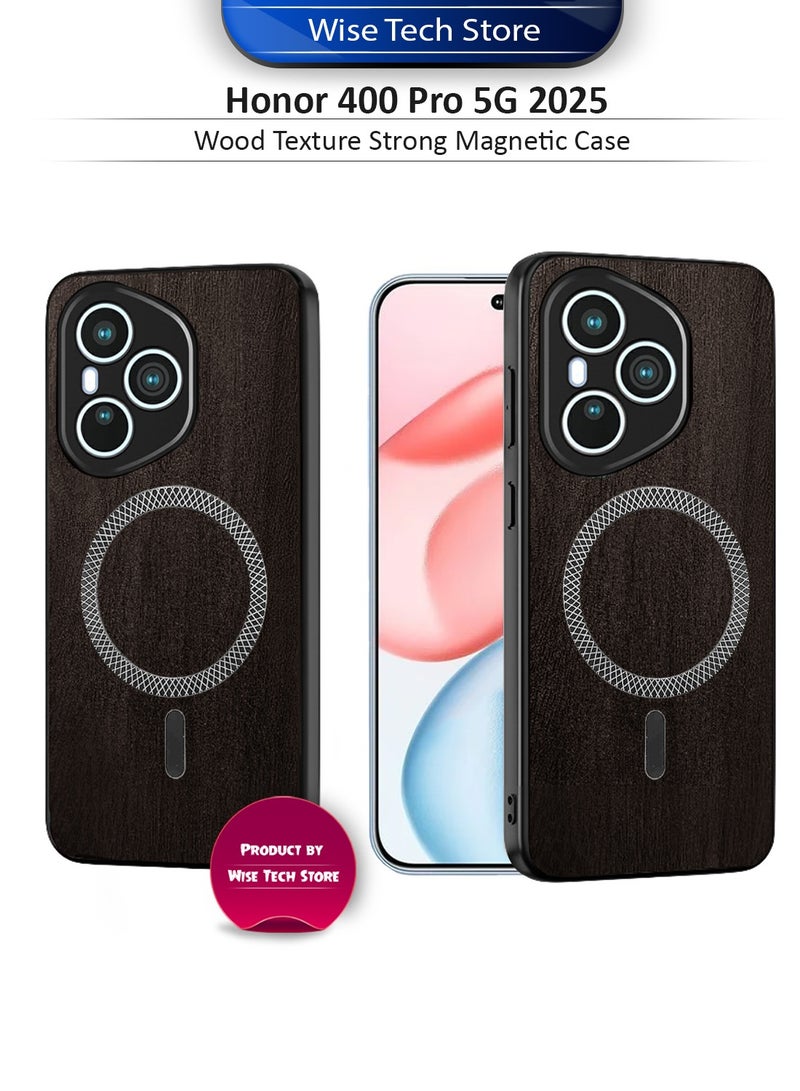 دبليو تيك غطاء خلفي قوي من الخشب ومحافظ مع مغناطيس لهاتف Honor 400 Pro 5G 2025 مقاوم للصدمات ومتوافق مع Magsafe (MCMPMN) - خشب الأبنوس - Image 1
