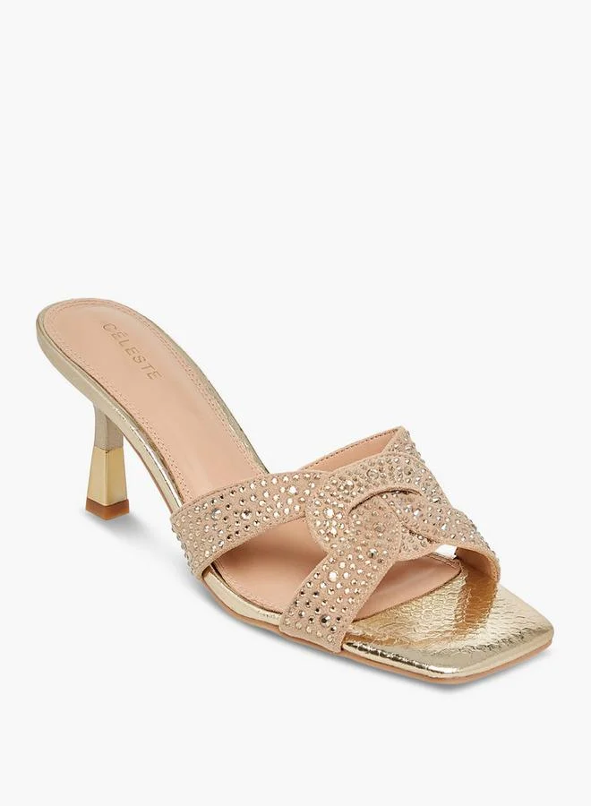 سيليست Women's Embellished Slip-On Sandals with Flared Heels