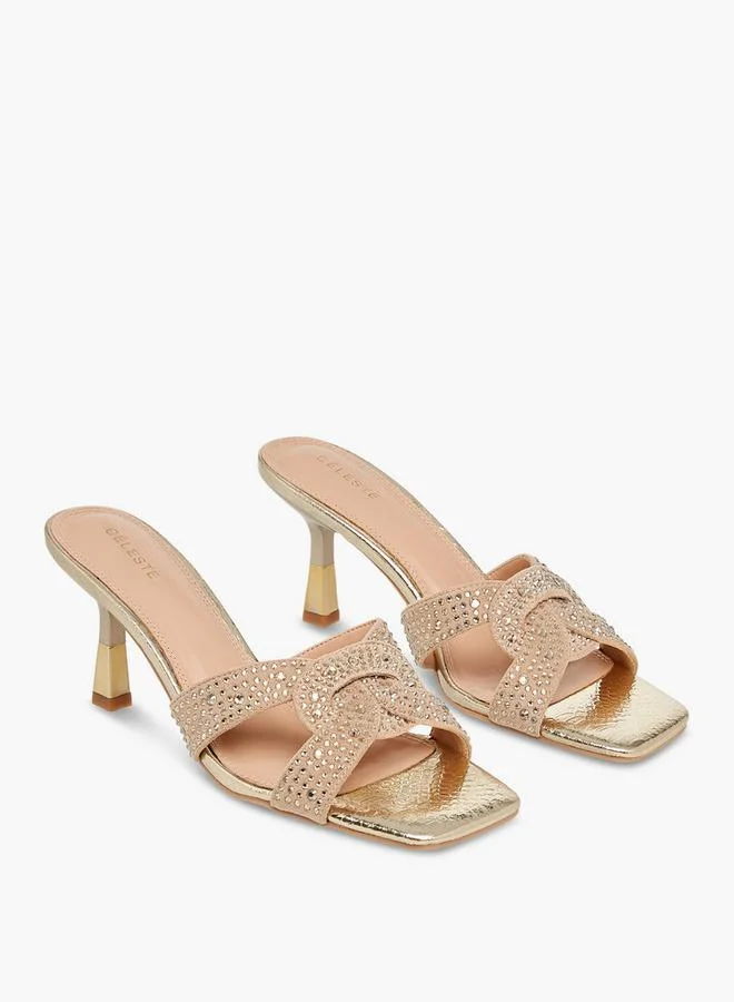 سيليست Women's Embellished Slip-On Sandals with Flared Heels