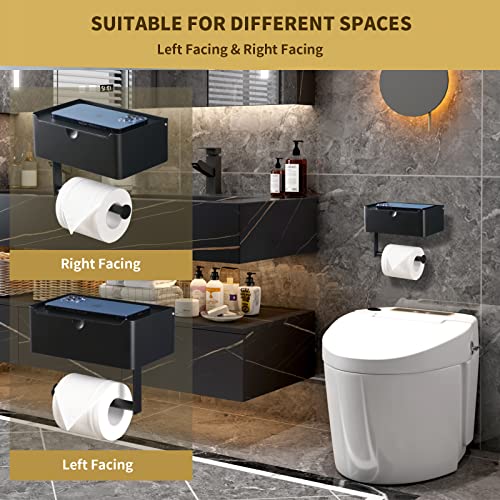 LAYUKI Toilet Paper Holder with Shelf, Wipe Holder for Bathroom, Large, Stainless Steel, Wall Mounted, Matt Black, Upgraded Toilet Paper Holder - Image 5