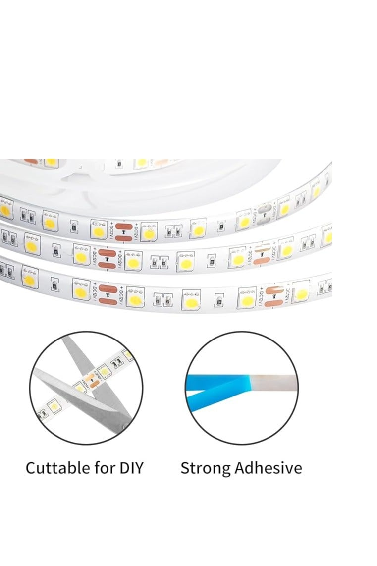 شريط إضاءة LED أبيض دافئ 12 فولت من iNextStation، 16.4 قدم/5 أمتار، 300 مصباح LED SMD5050 مرن وقابل للقطع لغرفة النوم والمنزل والمطبخ والبار وديكور المهرجانات (بدون قابس طاقة) - Image 4