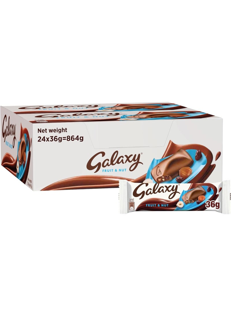 Galaxy Milk Chocolate with Fruit & Nut Pack of 24x36g Bars, Chocolate Pleasure with the Fruit & Nut Galaxy Chocolate - Image 1