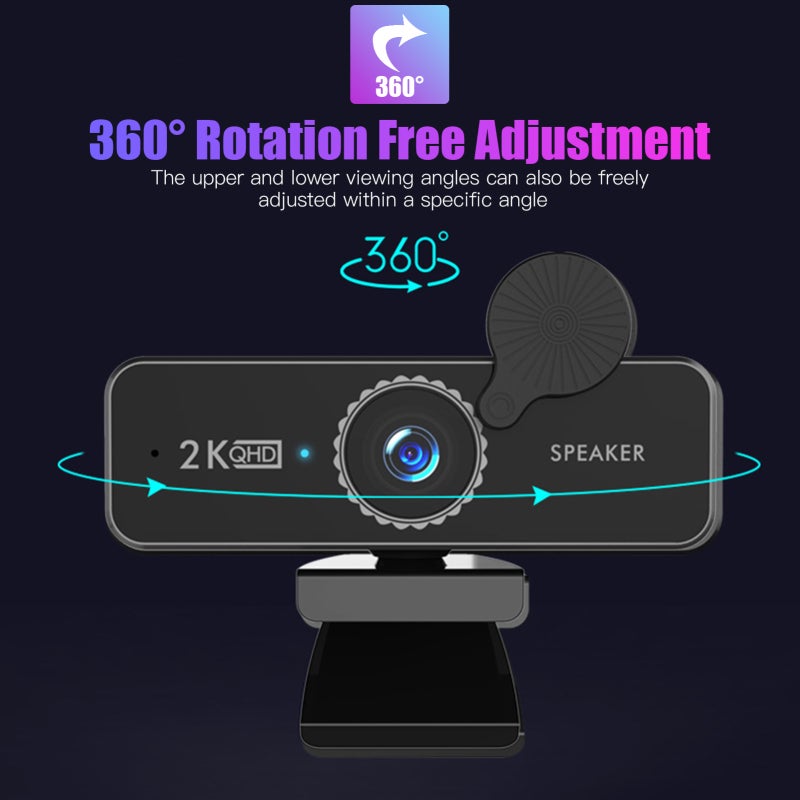 1440P Webcam: Dual Speakers 120-Degree Wide Angle, High Definition Noise-Cancelling Microphone - Plug And Play Privacy Cover For Video Conferencing, Online Teaching, Streaming - Image 5