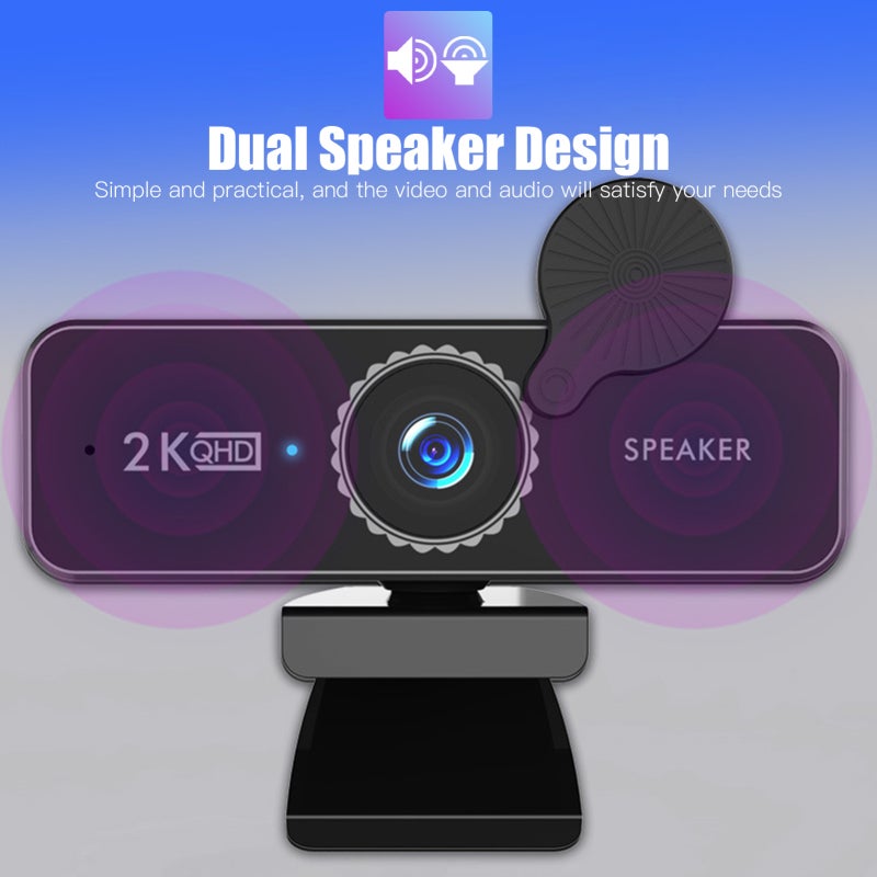 1440P Webcam: Dual Speakers 120-Degree Wide Angle, High Definition Noise-Cancelling Microphone - Plug And Play Privacy Cover For Video Conferencing, Online Teaching, Streaming - Image 3