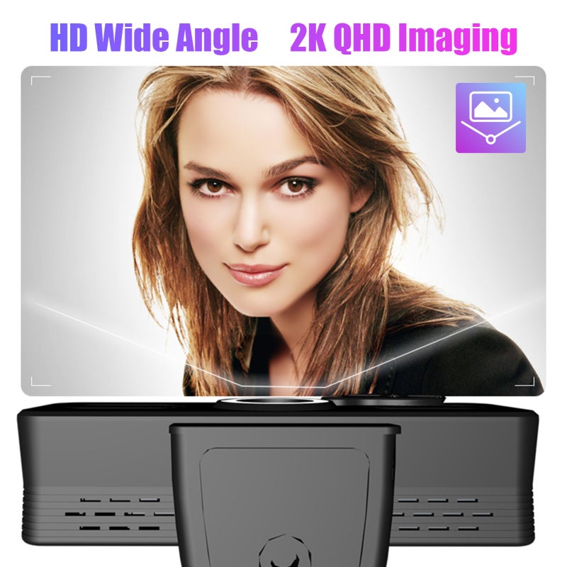 1440P Webcam: Dual Speakers 120-Degree Wide Angle, High Definition Noise-Cancelling Microphone - Plug And Play Privacy Cover For Video Conferencing, Online Teaching, Streaming - Image 4