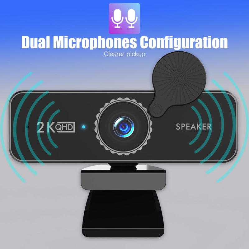 1440P Webcam: Dual Speakers 120-Degree Wide Angle, High Definition Noise-Cancelling Microphone - Plug And Play Privacy Cover For Video Conferencing, Online Teaching, Streaming - Image 2