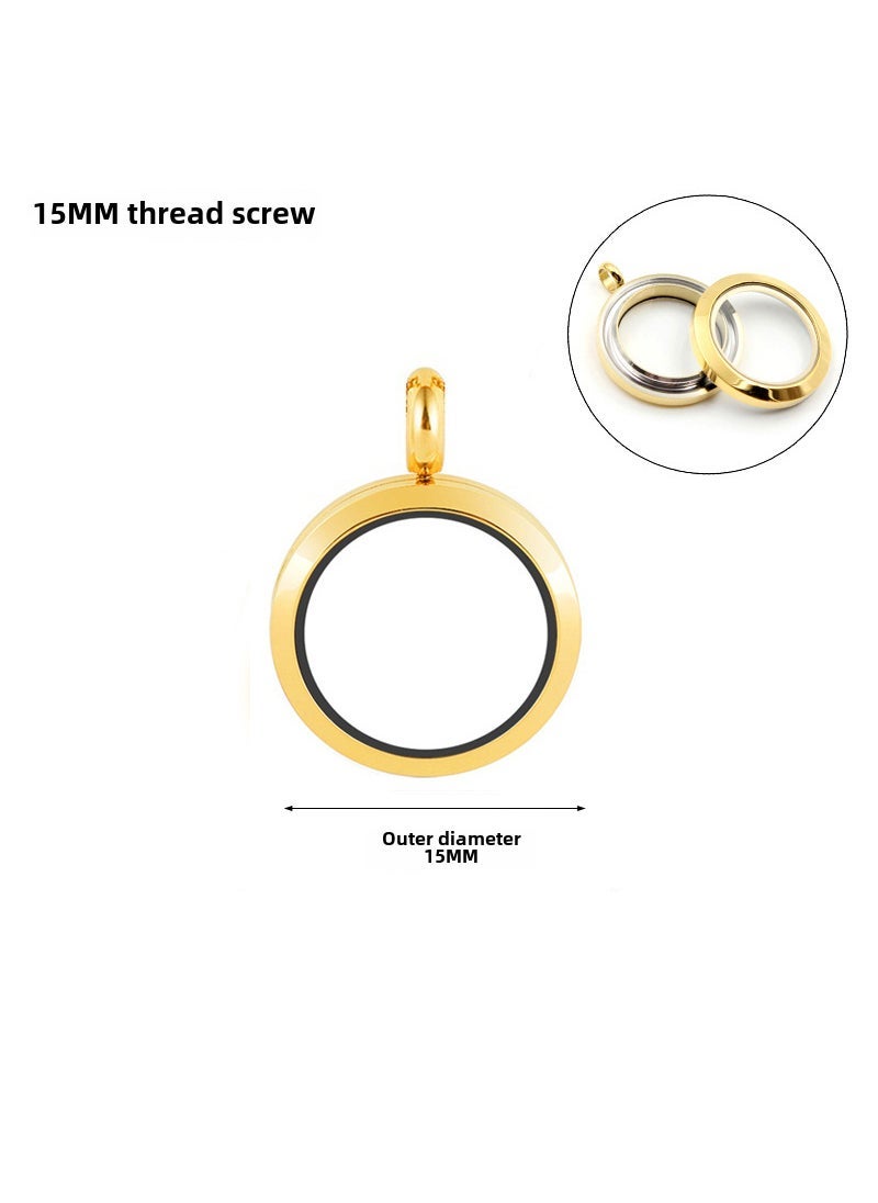 Arabest Stainless Steel Glass Locket Pendant Necklace 15mm golden stainless steel threaded phase box 