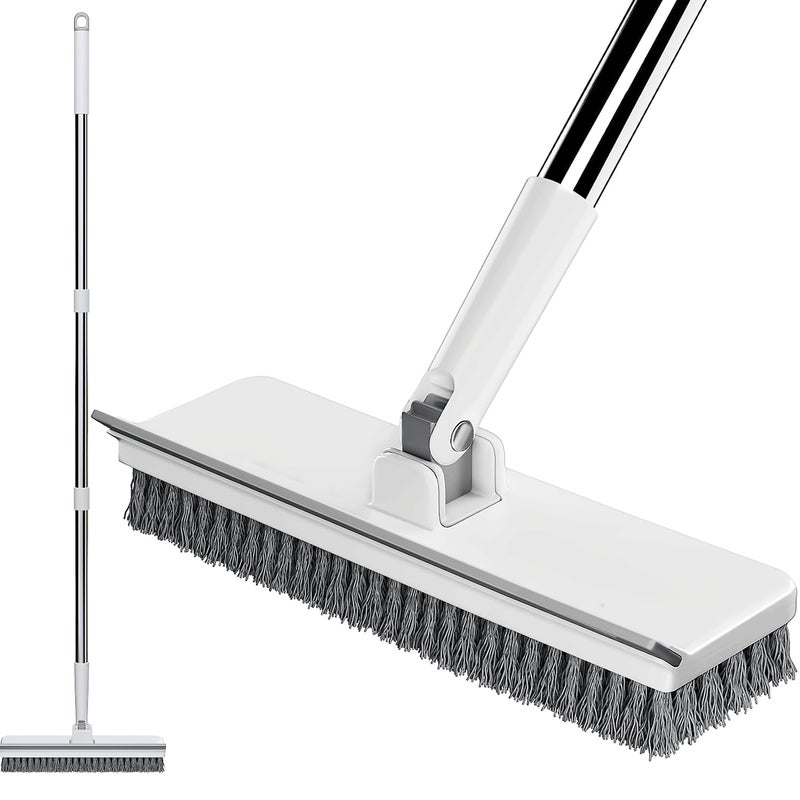 Purexa Floor Scrub Brush with 55" Long Handle, 2-in-1 Floor Brush with Built-in Squeegee, Adjustable Angle Head and Stiff Bristles for Tile, Wood, Concrete & Textured Floor Cleaning - Image 1