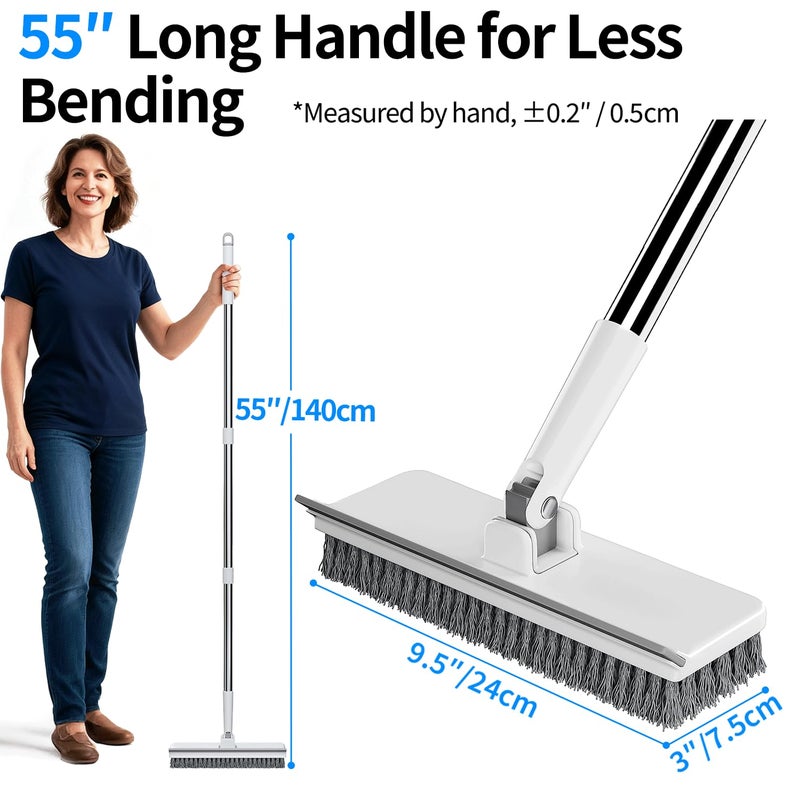 Purexa Floor Scrub Brush with 55" Long Handle, 2-in-1 Floor Brush with Built-in Squeegee, Adjustable Angle Head and Stiff Bristles for Tile, Wood, Concrete & Textured Floor Cleaning - Image 2