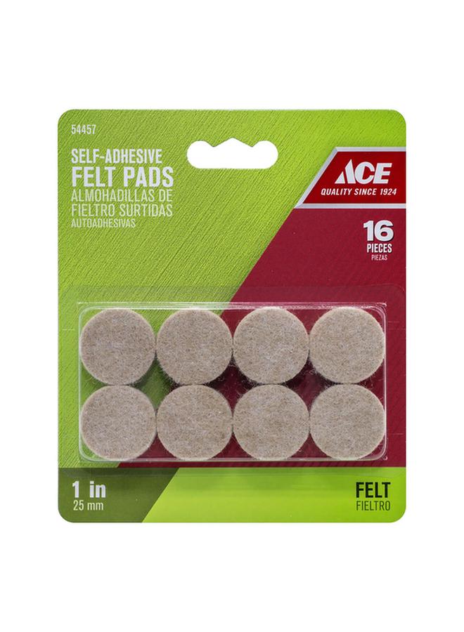 ACE 16-Piece Self Adhesive Round Felt Pads Brown 1inch