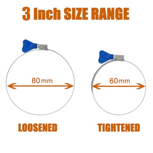 ISPINNER 2pcs 3 Inch Key-Type 304 Stainless Steel Worm Gear Hose Clamps, Adjustable Size Range 60-80mm Clamps for Dryer Vent, Dust Collector and Automotive - Image 5