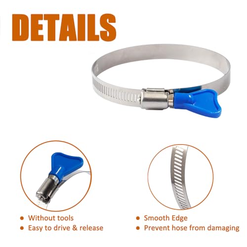 ISPINNER 2pcs 3 Inch Key-Type 304 Stainless Steel Worm Gear Hose Clamps, Adjustable Size Range 60-80mm Clamps for Dryer Vent, Dust Collector and Automotive - Image 4