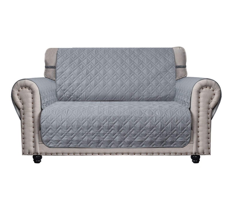 Ameritex Loveseat Cover Water-Resistant Quilted Furniture Protector with Back Nonslip Paws Slipcover for Dogs, Kids, Pets Loveseat Slipcover Stay in Place for Leather (46", Light Grey) - Image 1