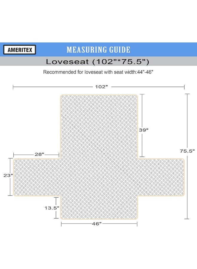 Ameritex Loveseat Cover Water-Resistant Quilted Furniture Protector with Back Nonslip Paws Slipcover for Dogs, Kids, Pets Loveseat Slipcover Stay in Place for Leather (46", Light Grey) - Image 2