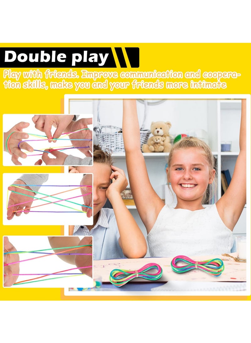 KASTWAVE 20 Pieces Cats Cradle String Finger String Toy Supplies, Rainbow Color Chinese Finger Stretchy Strings Toys for Kid Boy, Girl, Adult, 165 cm Length - Image 3