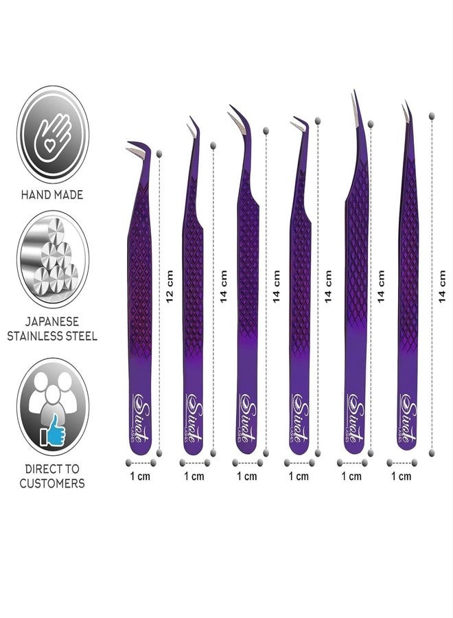 SIVOTE Eyelash Extension Tweezers Fiber Tips, Set of 6, Curved, Dolphin, 90 Degree 45 Degree, Volume Boot & Slight Curved Tweezer, Purple - Image 4