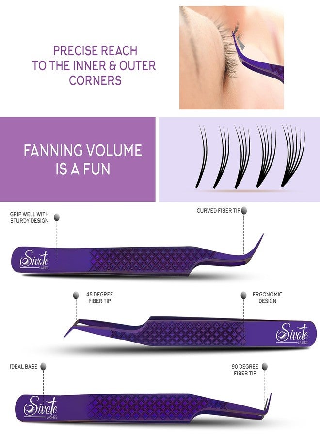 SIVOTE Eyelash Extension Tweezers Fiber Tips, Set of 6, Curved, Dolphin, 90 Degree 45 Degree, Volume Boot & Slight Curved Tweezer, Purple - Image 2