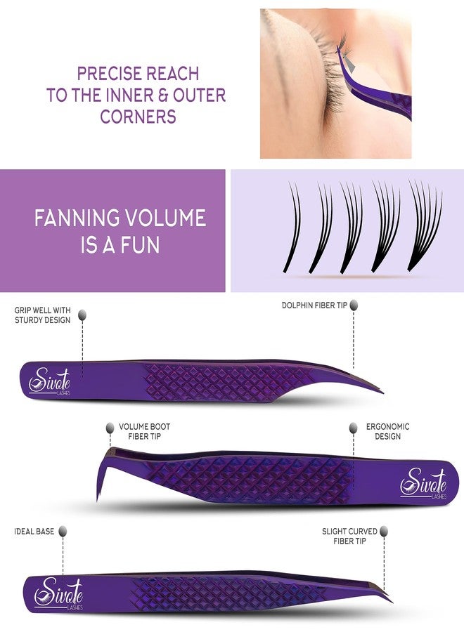 SIVOTE Eyelash Extension Tweezers Fiber Tips, Set of 6, Curved, Dolphin, 90 Degree 45 Degree, Volume Boot & Slight Curved Tweezer, Purple - Image 3