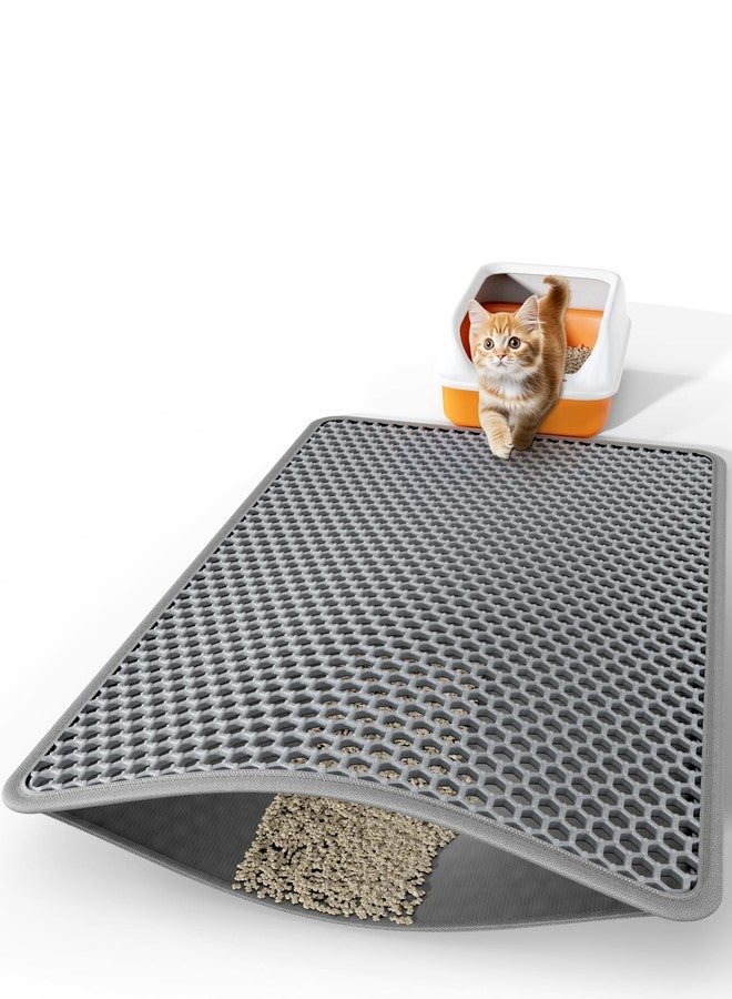 Powools Cat Litter Mat - 46" x 35" Jumbo Litter Box Mat with Double Layers, Urine-Proof and Non-Slip Litter Trapping Mat, Easy to Clean Kitty Litter Mats for Floor, Scatter Control, Grey - Image 1