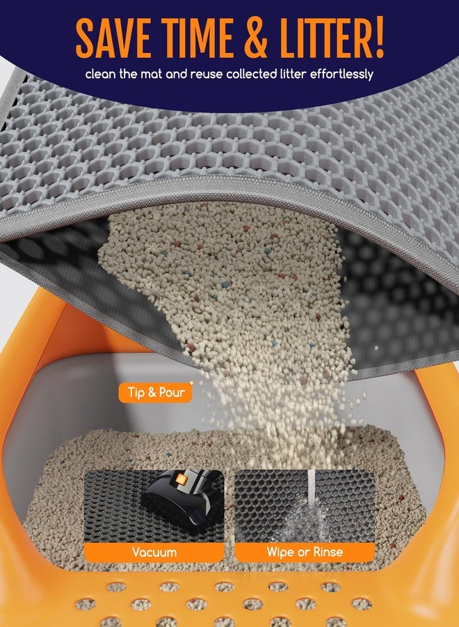 Powools Cat Litter Mat - 46" x 35" Jumbo Litter Box Mat with Double Layers, Urine-Proof and Non-Slip Litter Trapping Mat, Easy to Clean Kitty Litter Mats for Floor, Scatter Control, Grey - Image 4