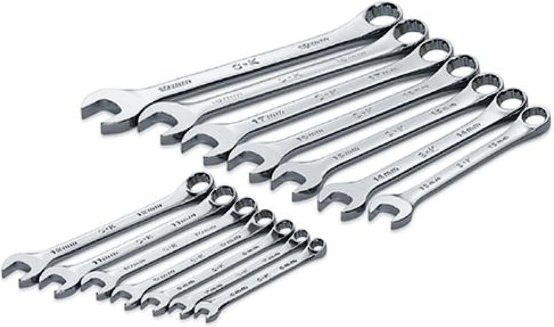 SK Professional Tools 86222 14-Piece 12-Point Metric Combination Wrench Set - SuperKrome Finish, Set of 14 Chrome Wrenches Made in USA - Image 1