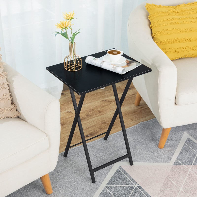 HOOBRO Folding TV Tray Tables, Set of 2 Side Tables for Small Space, Industrial Snack Desk for Eating at Couch, Stable Metal Frame, Easy Assembly, Space Saving, Black BK25BZ01 - Image 3