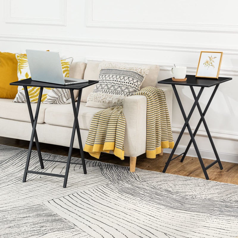 HOOBRO Folding TV Tray Tables, Set of 2 Side Tables for Small Space, Industrial Snack Desk for Eating at Couch, Stable Metal Frame, Easy Assembly, Space Saving, Black BK25BZ01 - Image 2