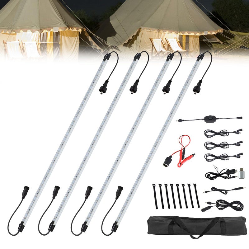 NOVA AUTO 12V LED Interior Light Bar Kit Dimmable IP67 Waterproof Camping String Lights, 4 Bars White Aluminum Magnetic Mount Exterior Lights for RV, Camping Tent,Car - Image 1
