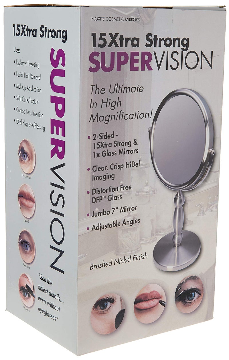 Floxite Dual sided 1x and 15x Vanity Mirror, Brushed Nickel - Image 4